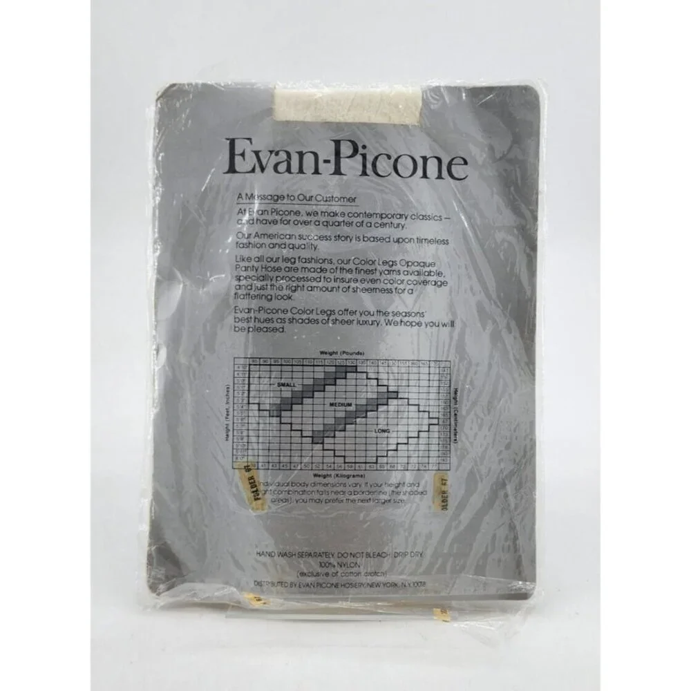 Vtg Evan Picone Color Legs Opaque Pantyhose 100% Nylon Hoisery 451 White‎ Size M